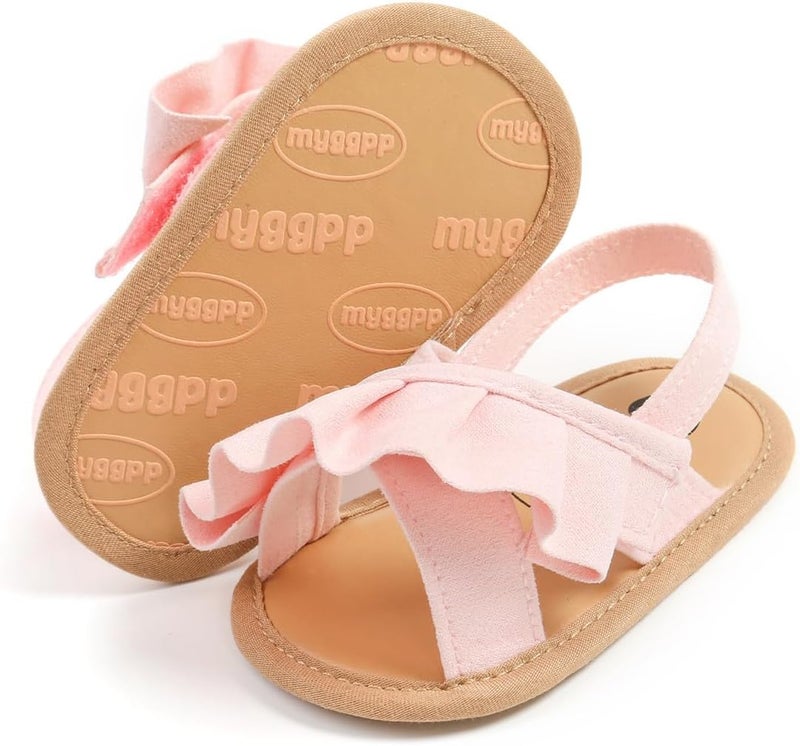 HsdsBebe Baby Girls Sandals Bohemia Flower Bow Soft Sole Toddler First Walkers Beach Summer Shoes(M2036 pink,3) - Image 3